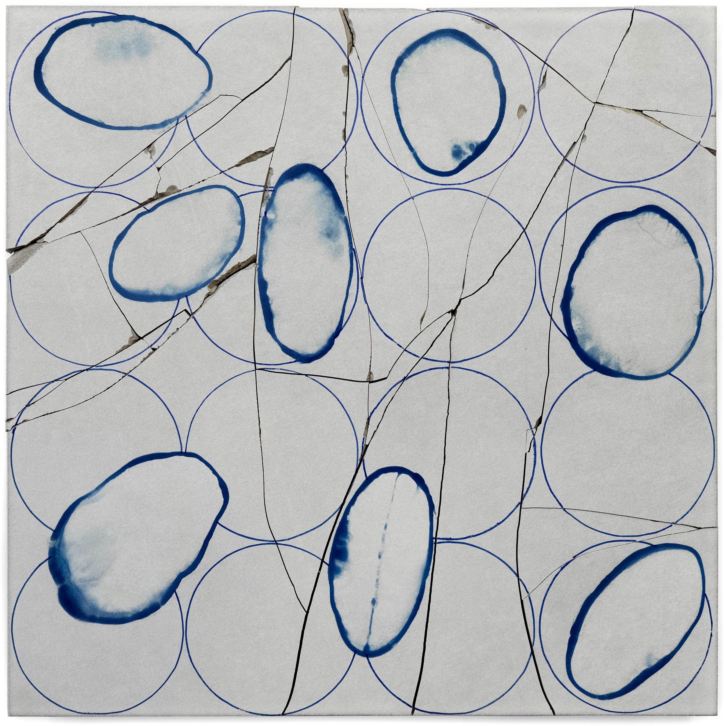 Misfits 4-2-3, 2011, broken and fired porcelain tile with glaze and ink, 18" x 18"