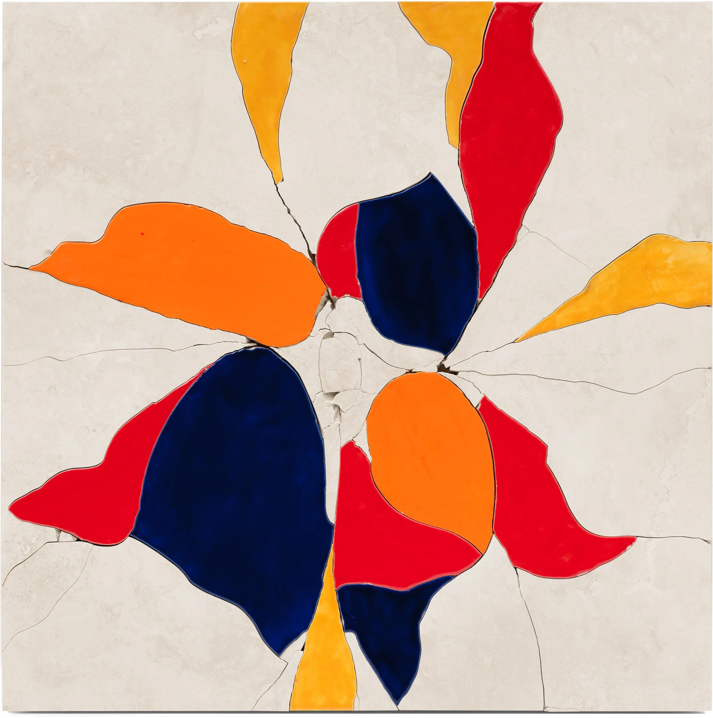 What Began As A Sound, 2023, broken and glazed ceramic tile, 18" x 18"