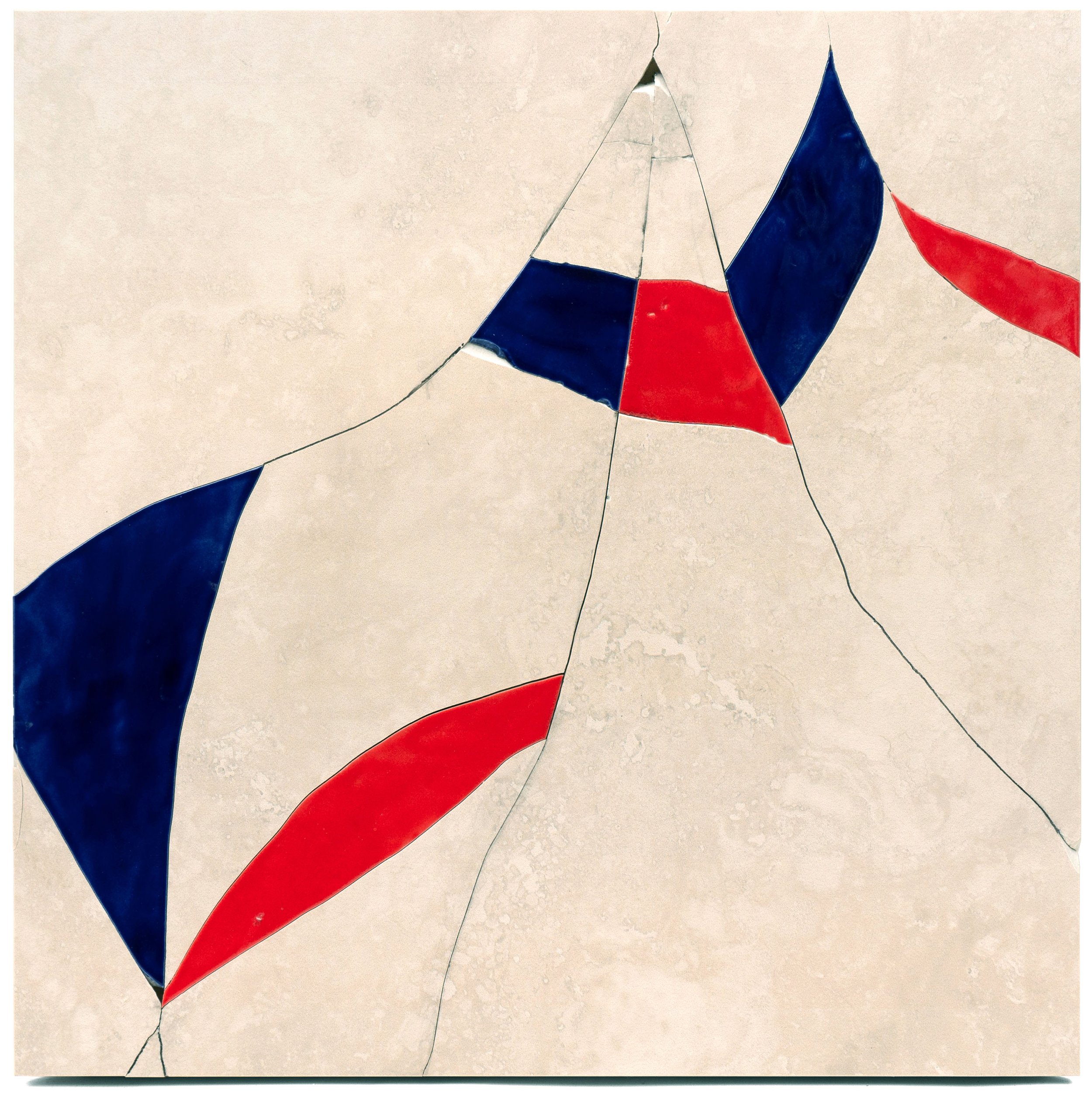 Released 2, 2022, broken and glazed ceramic tile, 18" x 18"