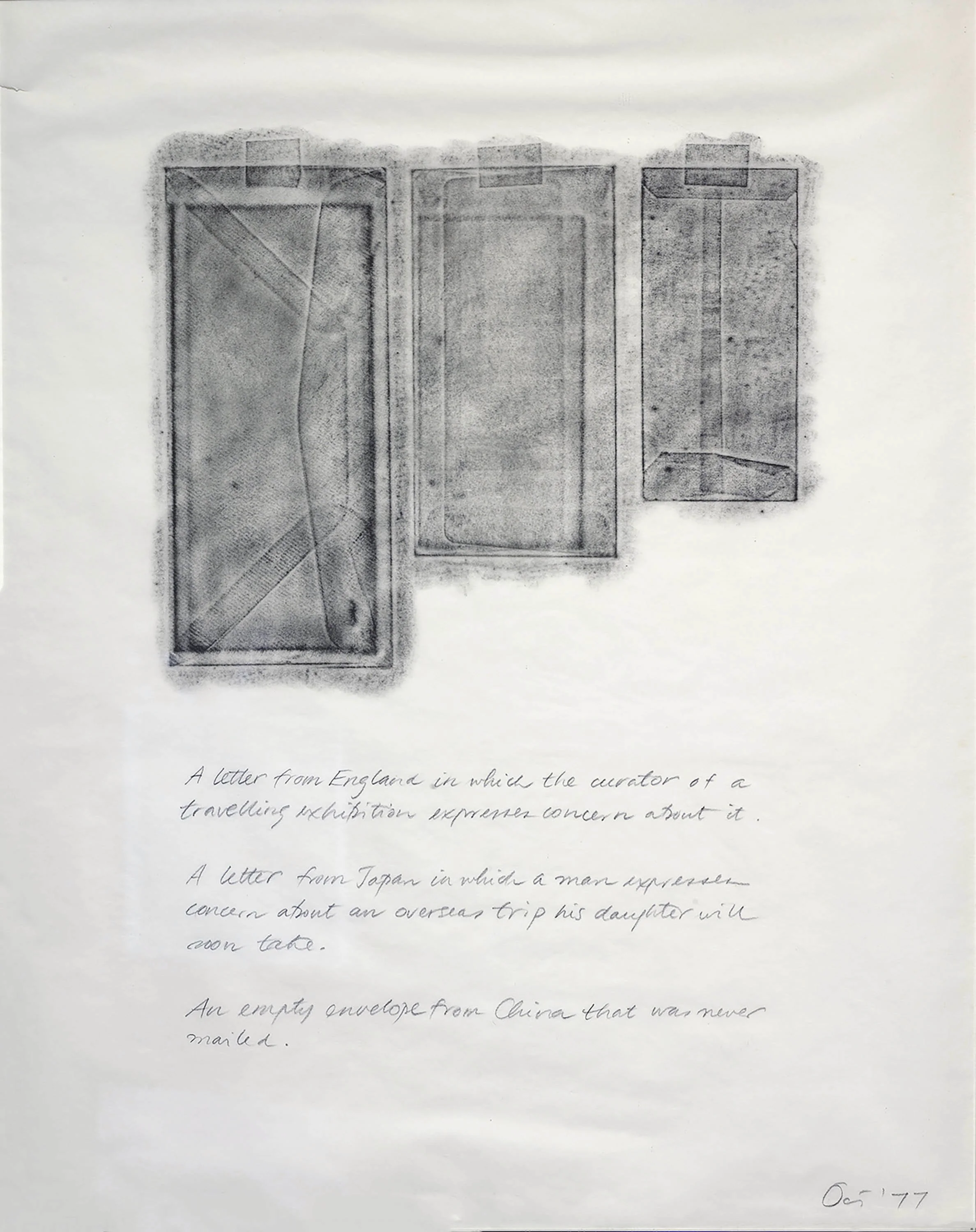 Untitled (A letter from England), 1977, graphite on paper, 24" x 19"