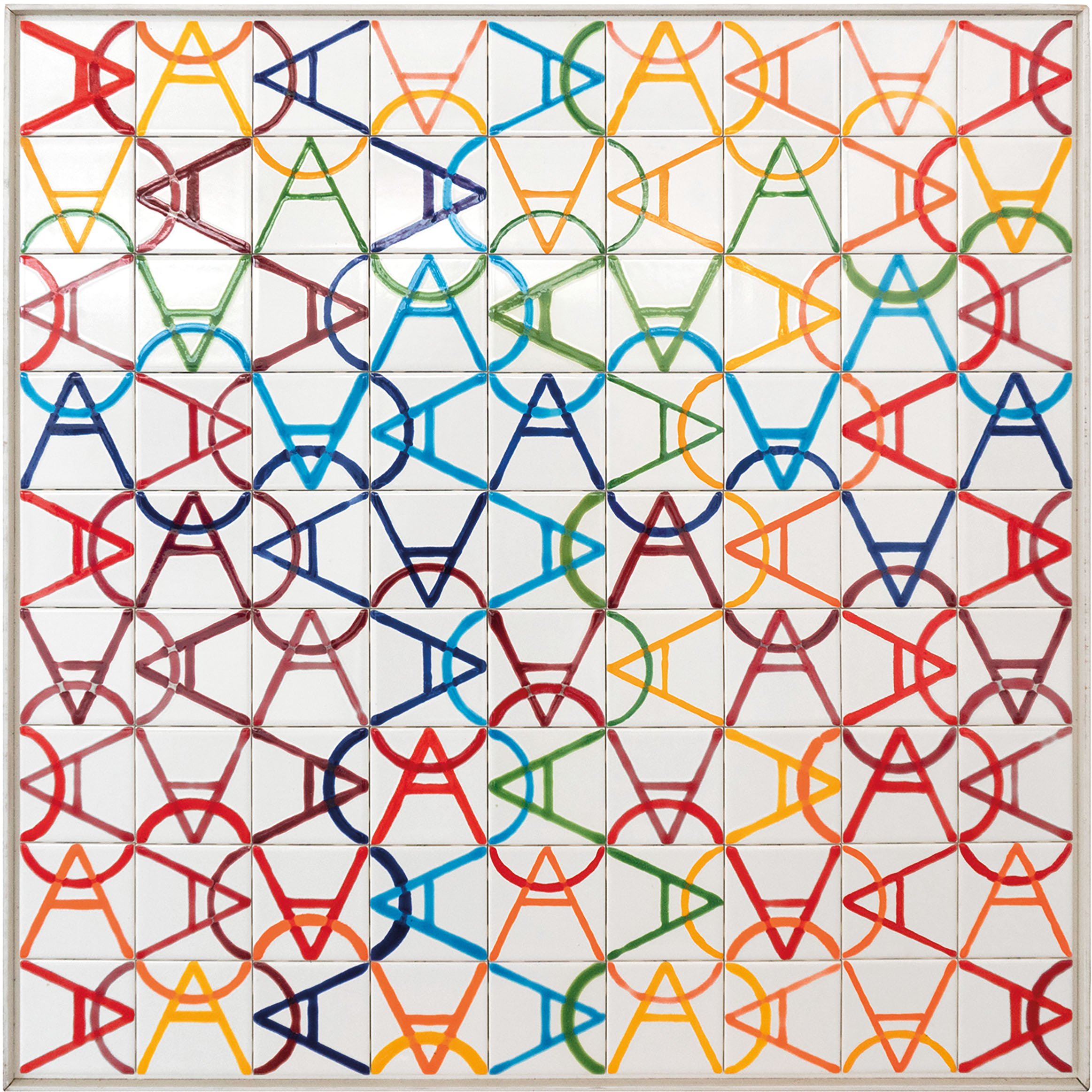 Alternating Current #4, 1985, fired porcelain tile with glaze, 40" x 40"
