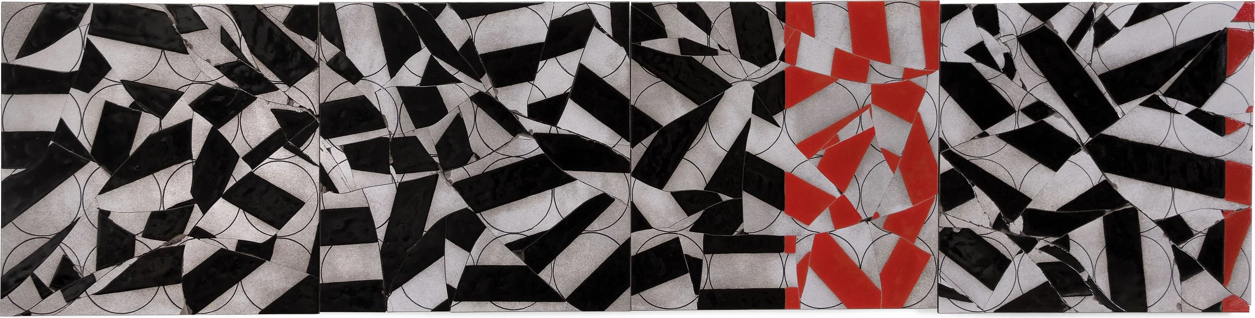 Passage With Stops, 2011, broken and fired porcelain tile with glaze, 18" x 72"
