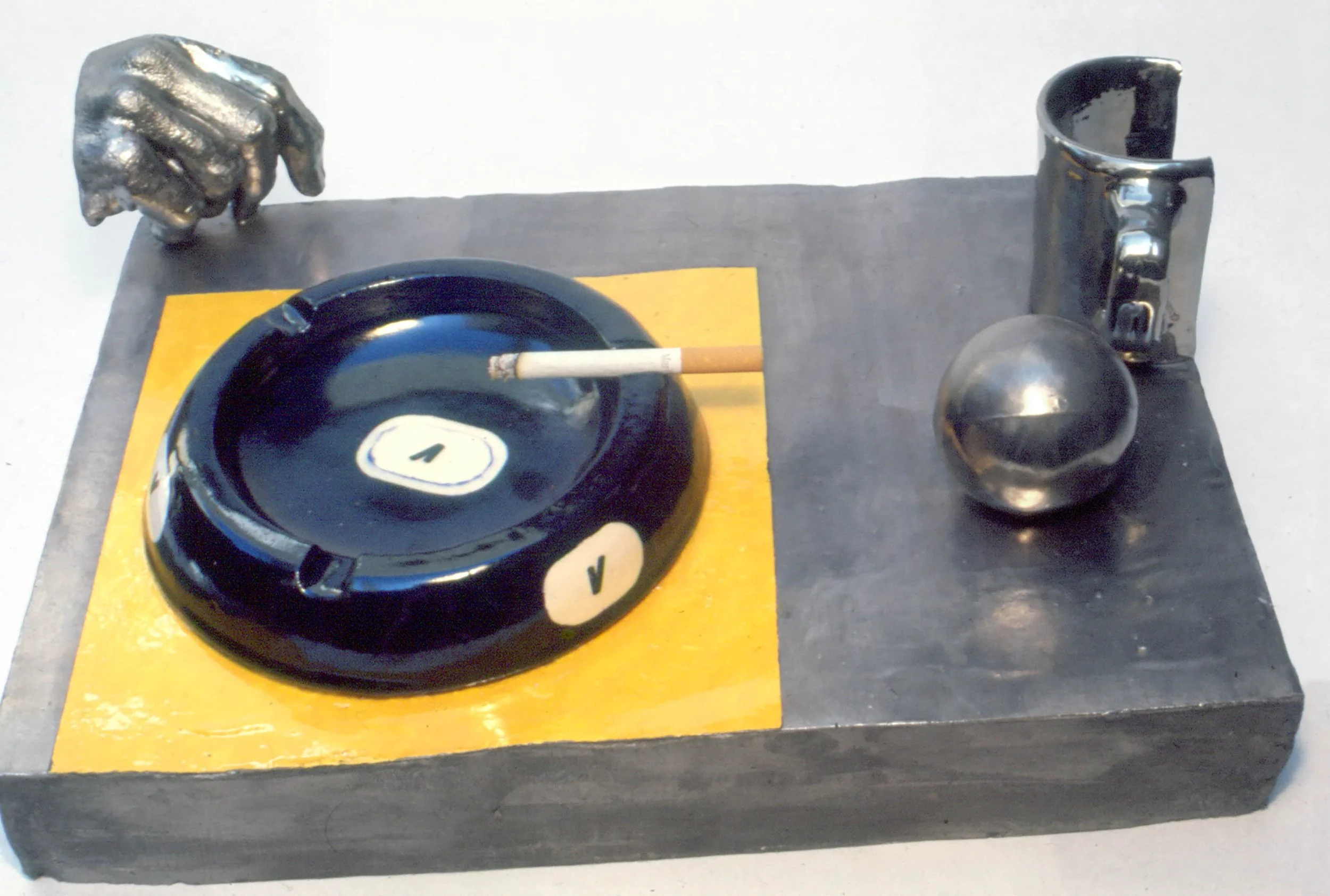Photo Negative with Ashtray on Yellow Table, 1968, stoneware with glaze and ashtray, 14.5" x 16.5"
