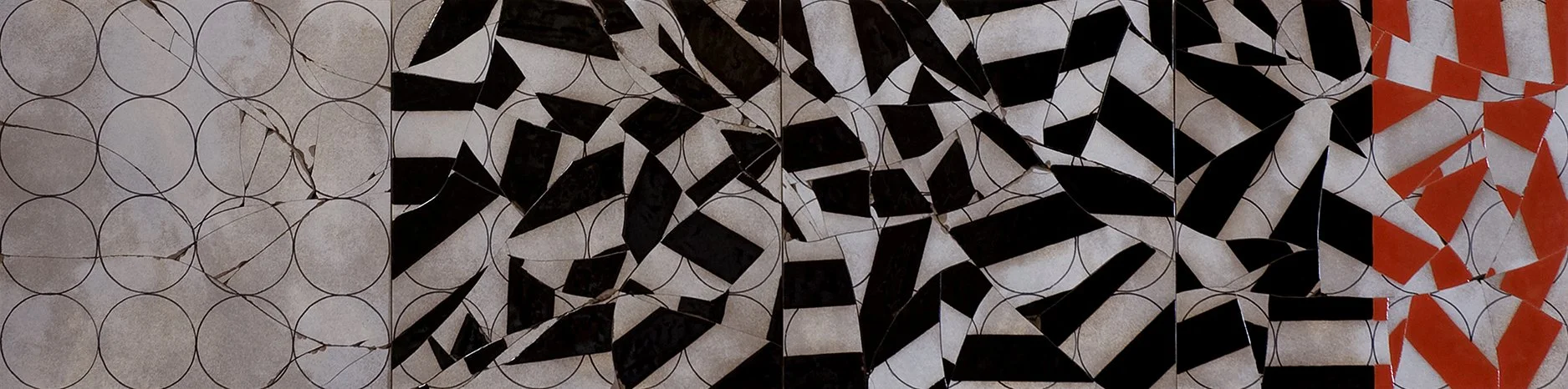 Piano Score for David Tudor #3, 2011, broken and fired porcelain tile with glaze, 18" x 72"