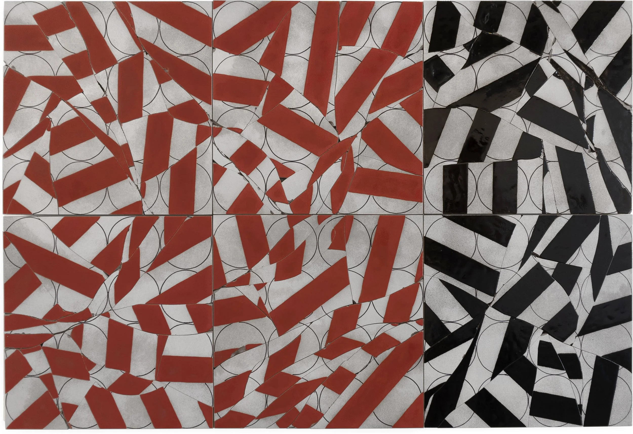 Short Score In Red and Black, 2011, broken and fired porcelain tile with glaze, 35" x 52.75"