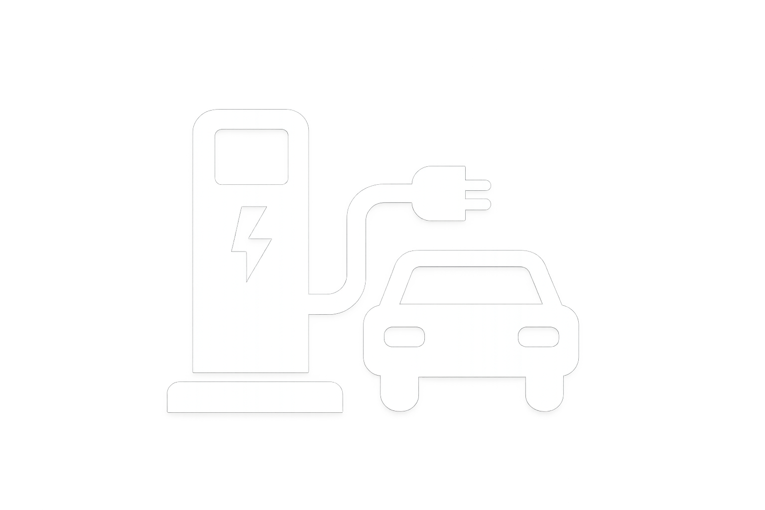 Outline drawing of an electric vehicle charging station with a car and a power plug symbol.