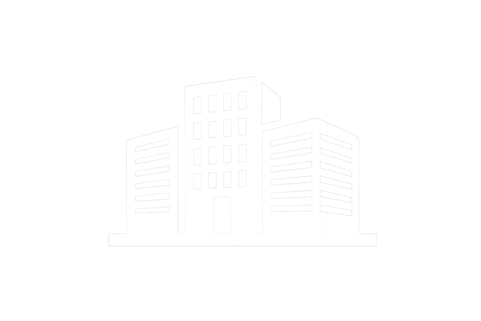 Icon of a modern cityscape with multiple high-rise buildings in black and white.