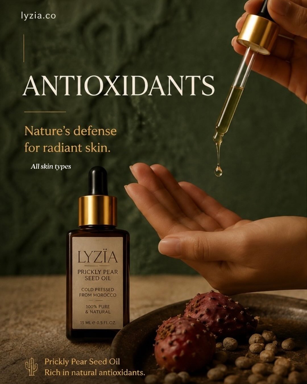 Healthy-looking, radiant skin starts with the right ingredients

Prickly Pear Seed Oil is naturally rich in antioxidants, helping support a healthy-looking complexion while protecting the skin from everyday environmental stressors.

Suitable for all 