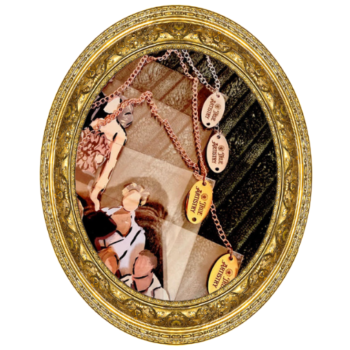 guest illustrations on clear acrylic, finished with a chain and signature tag