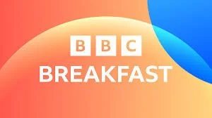 BBC Breakfast logo with orange and blue background