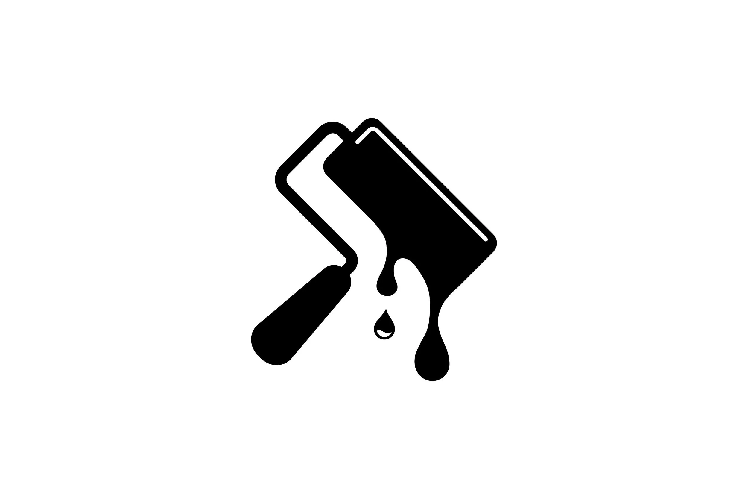 Silhouette icon of a paint roller with paint dripping from it.