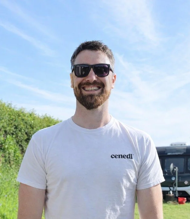 Client of Brîg Barbers Denbigh smiling outdoors