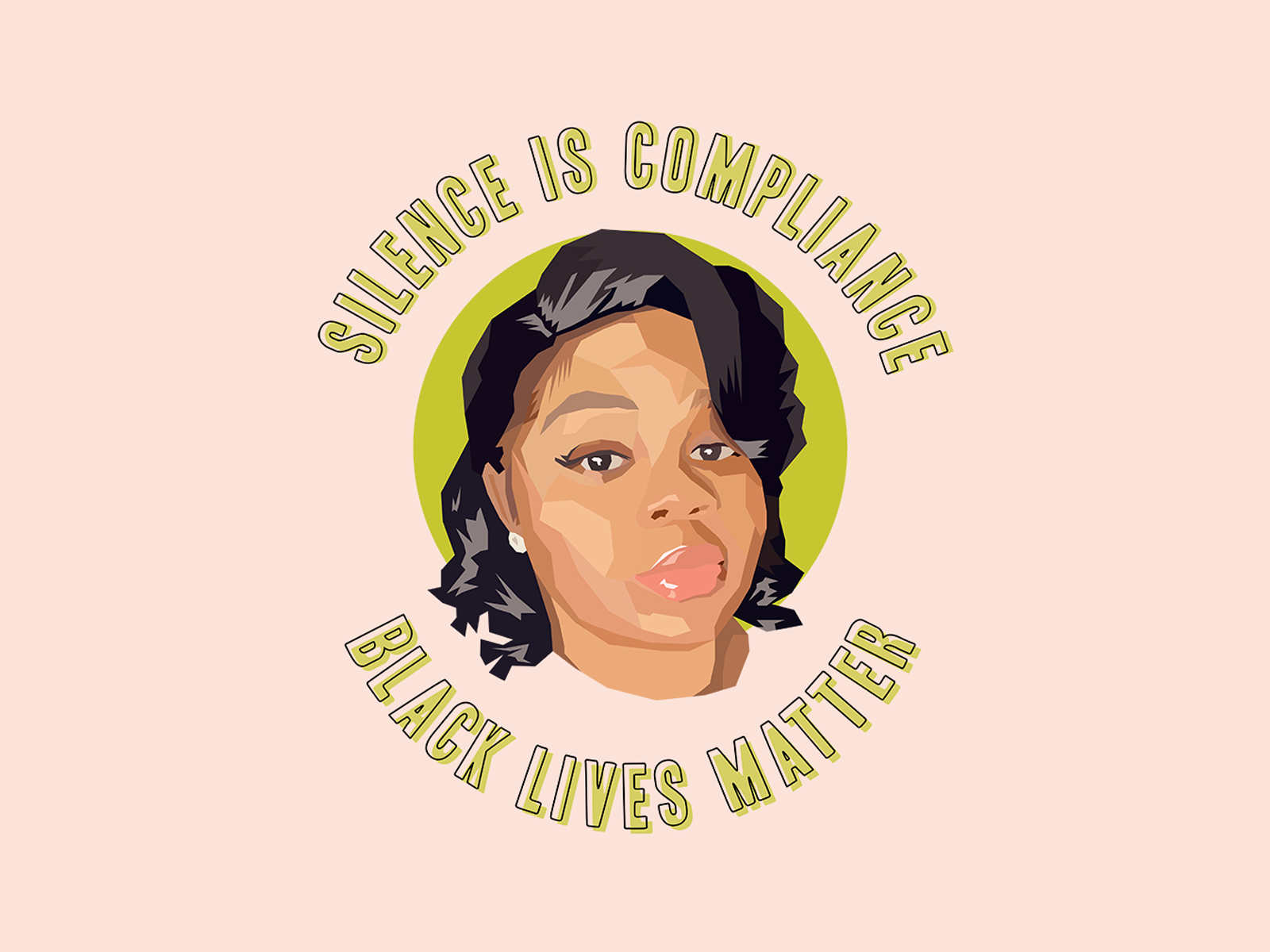 Breonna Taylor: She is placed at the heart of this design, both visually and symbolically. The muted color palette, alongside pops of green, creates a quiet sense of reflection, allowing her presence to remain the focus while the surrounding message 