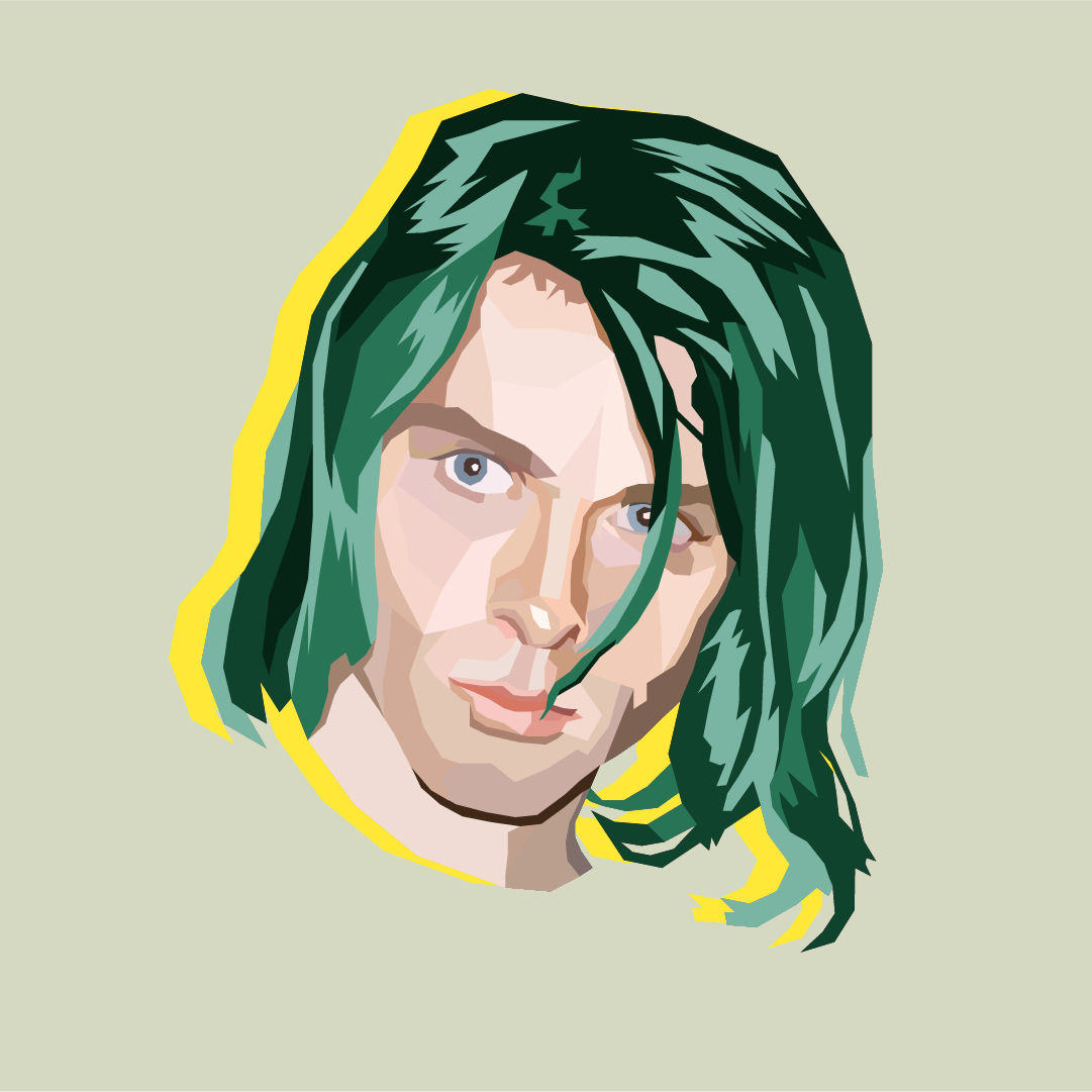 Kurt Cobain: Even in bold shapes and layered color, he still feels vulnerable. That balance was the heart of this piece. The angles are sharp, but the expression carries the weight.