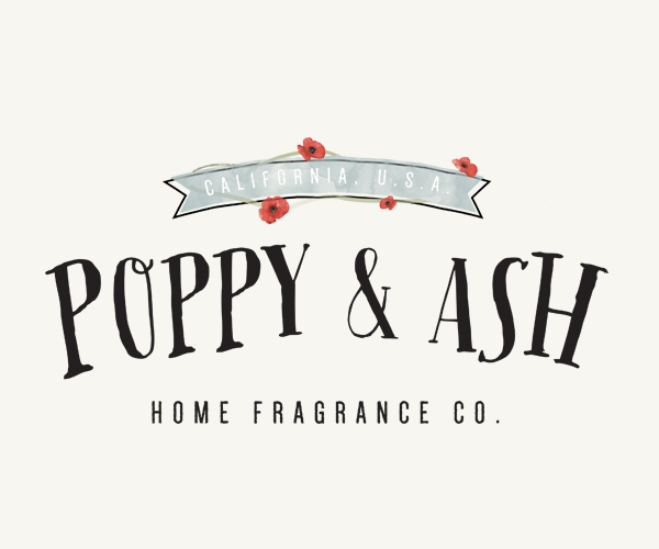 Concept logo for Poppy & Ash, a small business based in California that offers fine home fragrances.