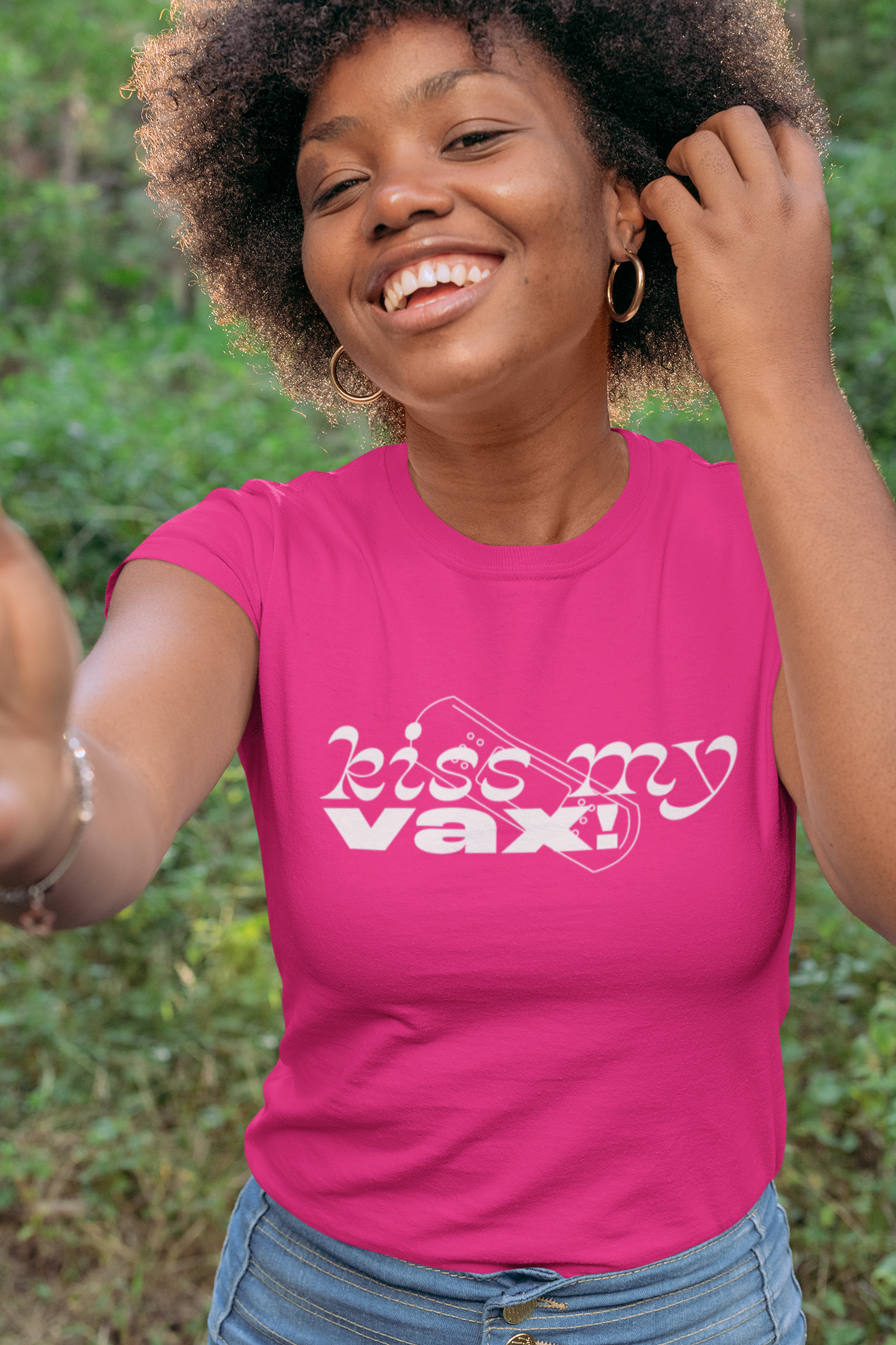 Merchandise format for "Kiss My Vax" design as a part of '21 ImmunizeNation collection