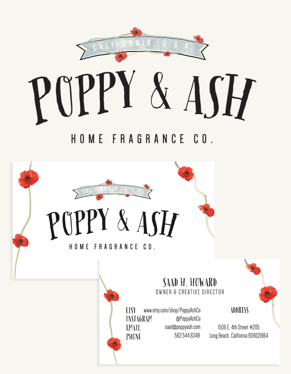 Cohesive brand identity for Poppy & Ash including business cards.