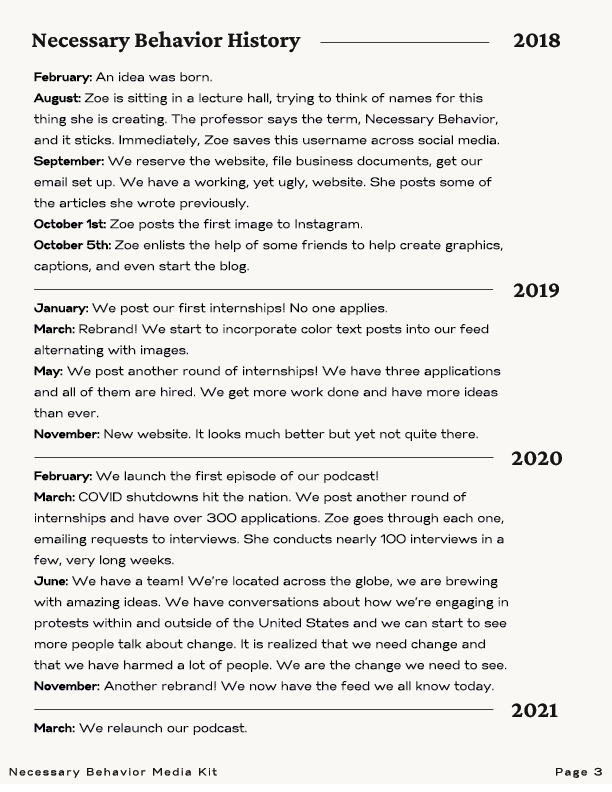 Necessary Behavior’s media kit showcases its bold visual identity that centers equity, community, and action through cohesive branding, campaign graphics, and social storytelling. It highlights the organization’s mission with human-centric storytelli