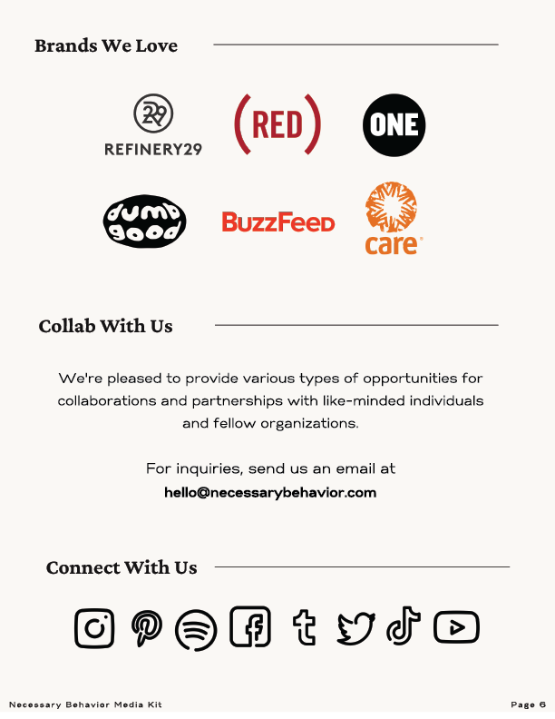 Necessary Behavior’s media kit showcases its bold visual identity that centers equity, community, and action through cohesive branding, campaign graphics, and social storytelling. It highlights the organization’s mission with human-centric storytelli