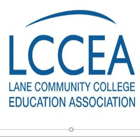 LCCEA Lane Community College Education Association logo with text and a curved line above the acronym.