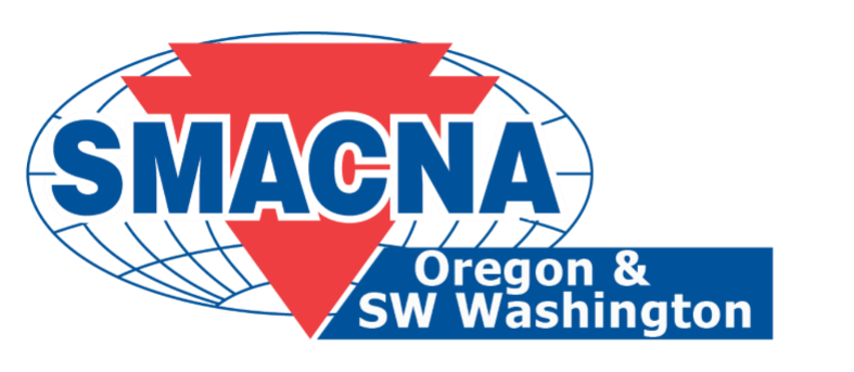 Logo for SMACNA Oregon & Southwest Washington featuring a red triangle, a globe outline, and blue text.