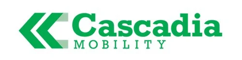 Cascadia Mobility logo with green text and arrows