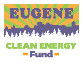 Full color ECEF logo. It says "Eugene Clean Energy Fund" with a skyline of Eugene and forests. This logo is rectangular.