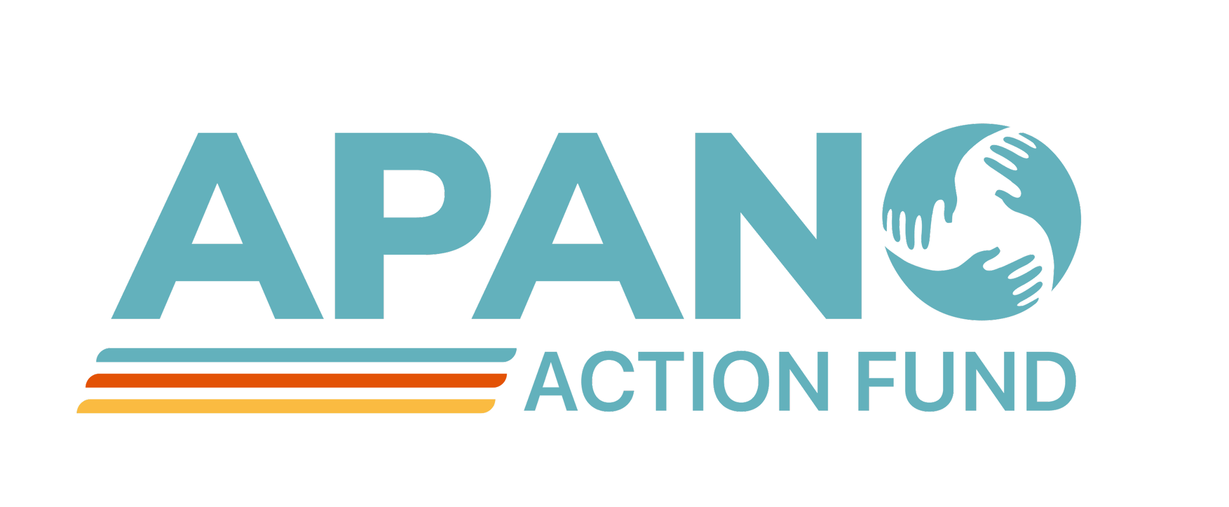 Logo for APANO Action Fund featuring the word 'APANO' in large blue letters, with a globe design at the end, and the words 'Action Fund' underneath, with three colored stripes below 'APANO'.