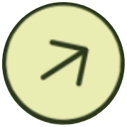 Circular object with a pale yellow background and a black upward and rightward arrow.