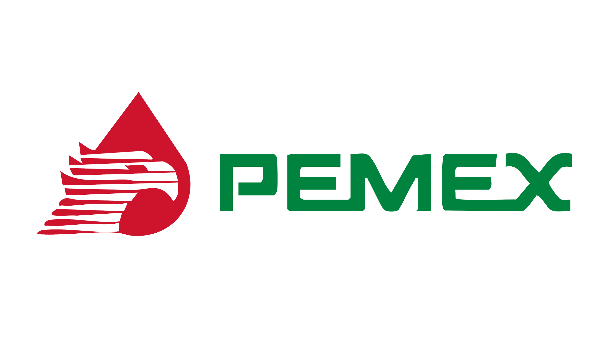 Logotipo de Pemex con un símbolo rojo y letras verdes