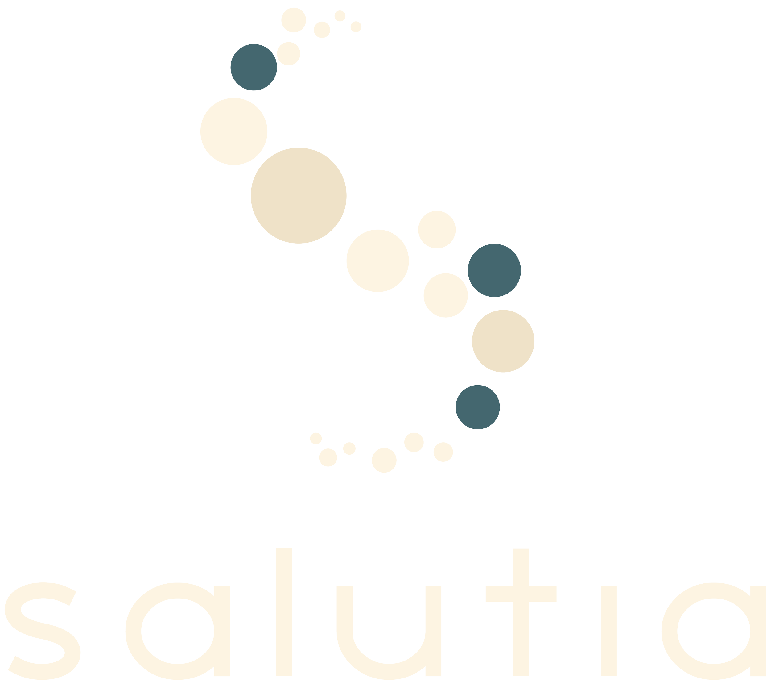 Logo con un diseño de círculos en forma de espiral y la palabra 'salutia' debajo.