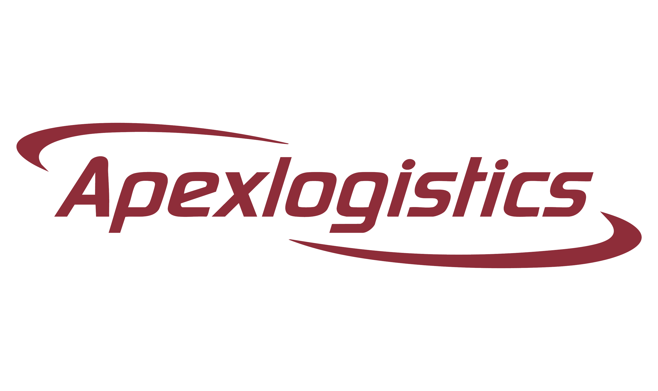Logotipo de Apexlogistics con texto en rosa oscuro y diseño curvo