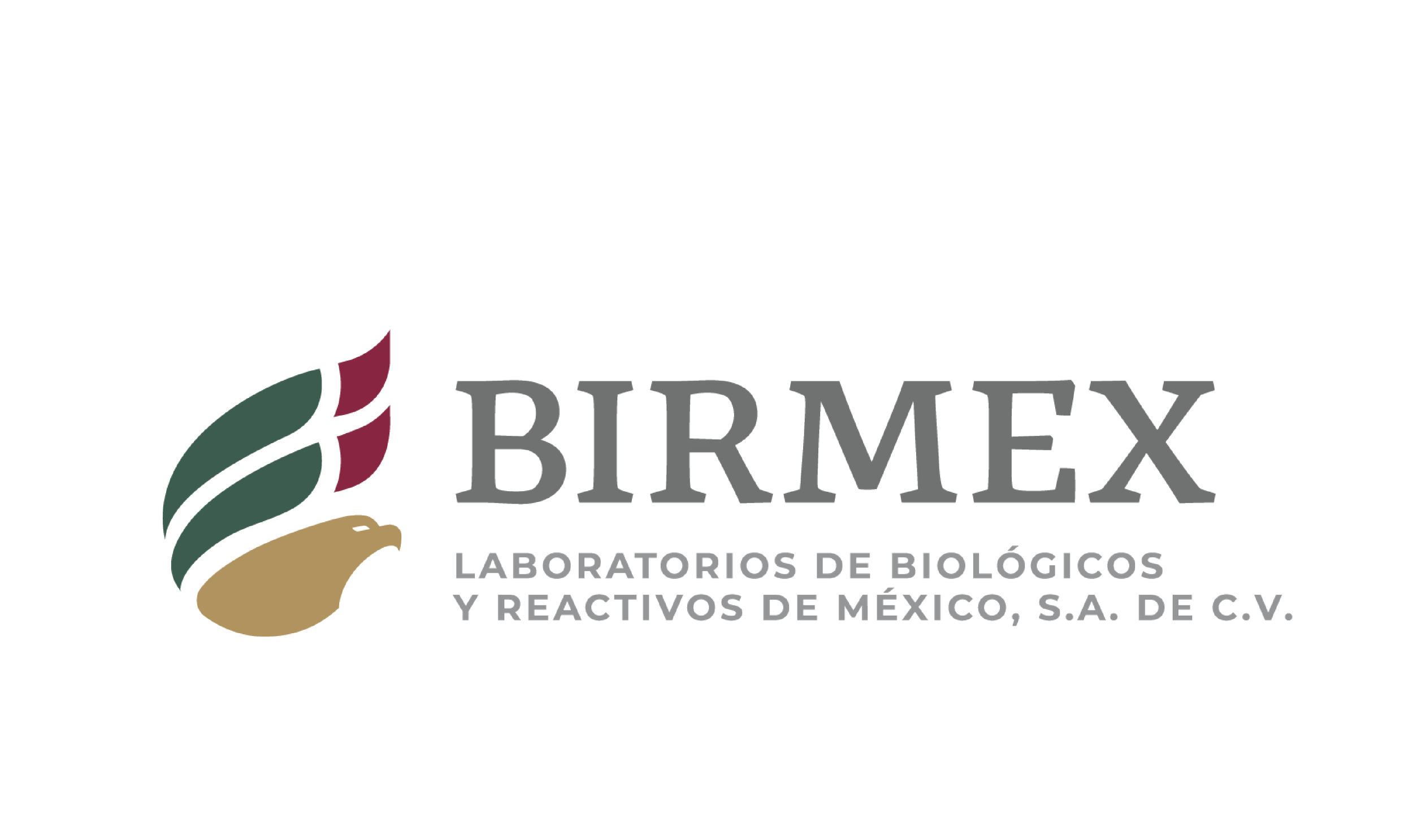 Logotipo de Birmex, Laboratorios de Biológicos y Reactivos de México, S.A. de C.V., con símbolo de un águila y hojas verdes y rojas.