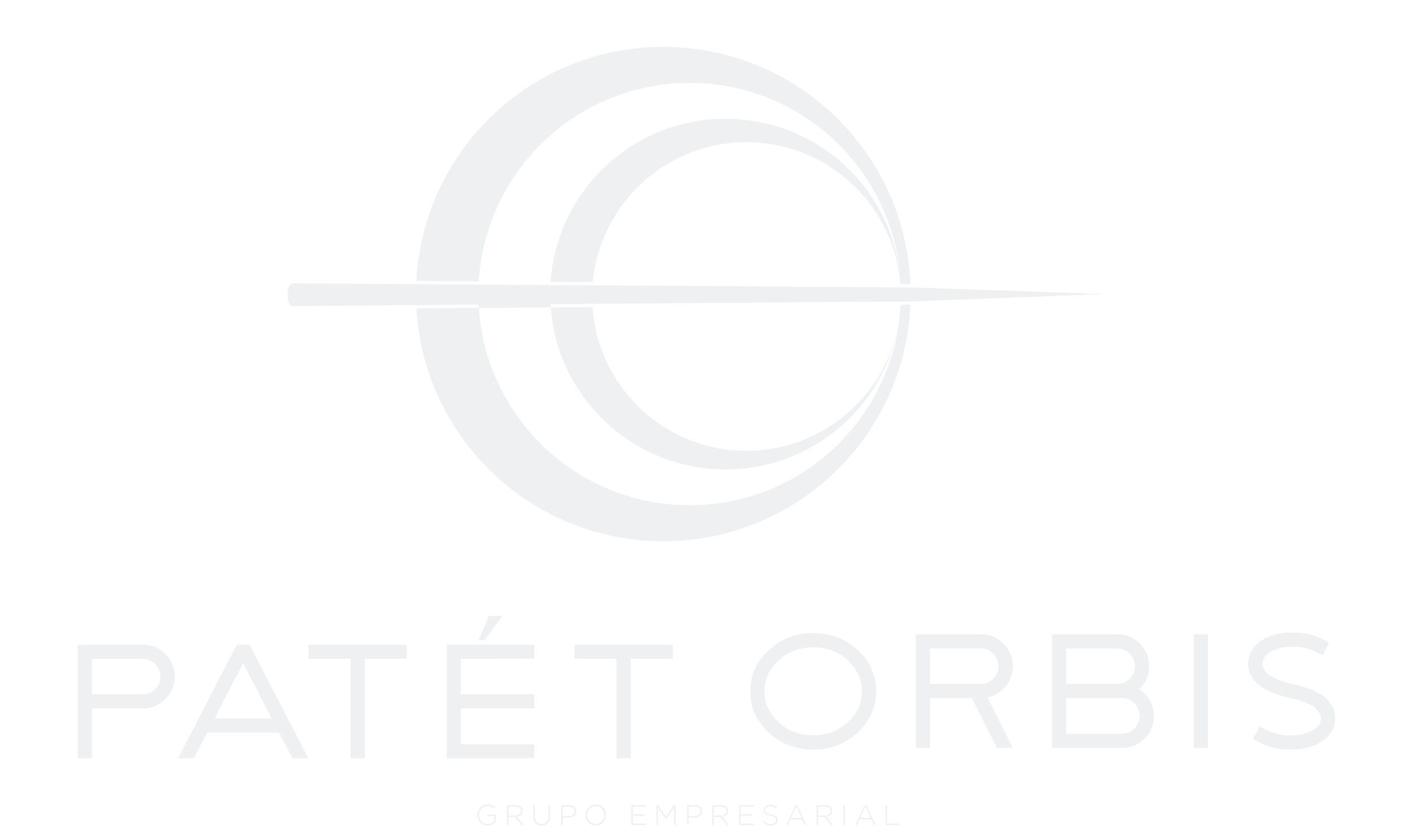 Logo en blanco y negro con círculos y línea horizontal, texto 'Patét Orbis' en grande y 'Grupo Empresarial' en pequeño debajo.