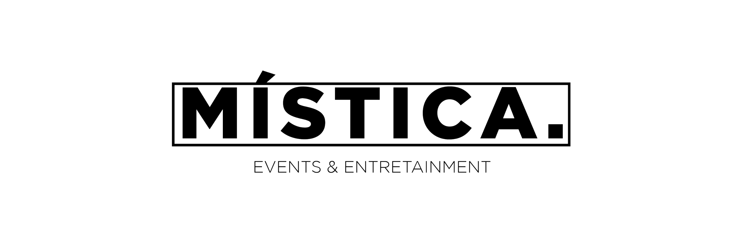 Logo de Mística, eventos y entretenimiento, en letras blancas sobre fondo negro.