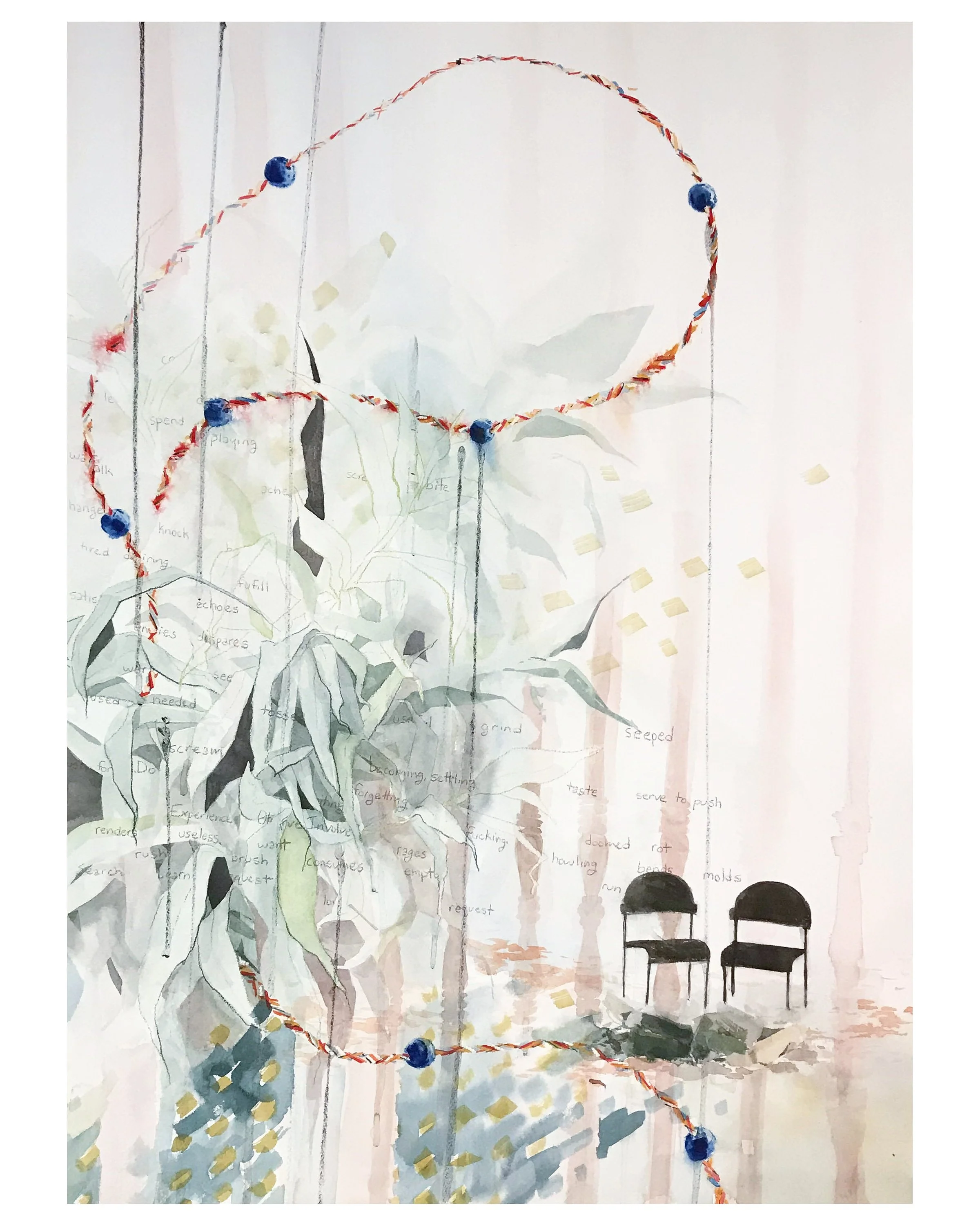 'Threshold of Waiting'

watercolor, acrylic gouache, colored pencil, watercolor paper, 28"x20", 2021