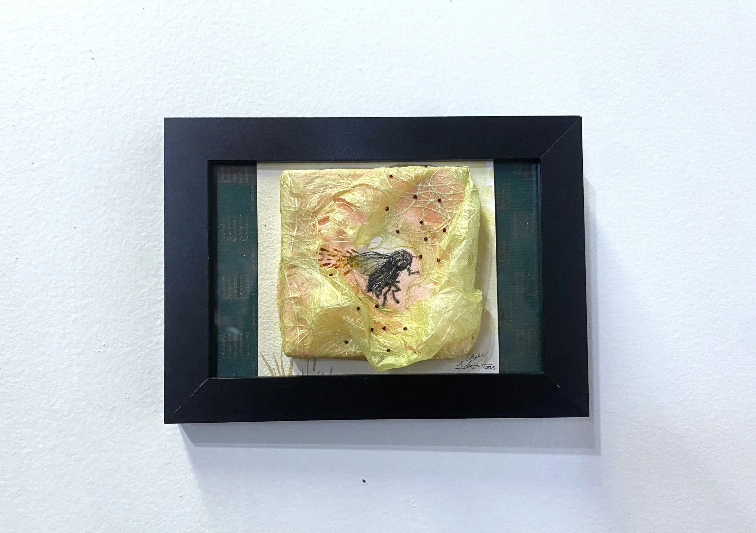 'To Be A Fly'

watercolor, nori paste, washi paper, acrylic, and watercolor paper in frame, 7"x5", 2025