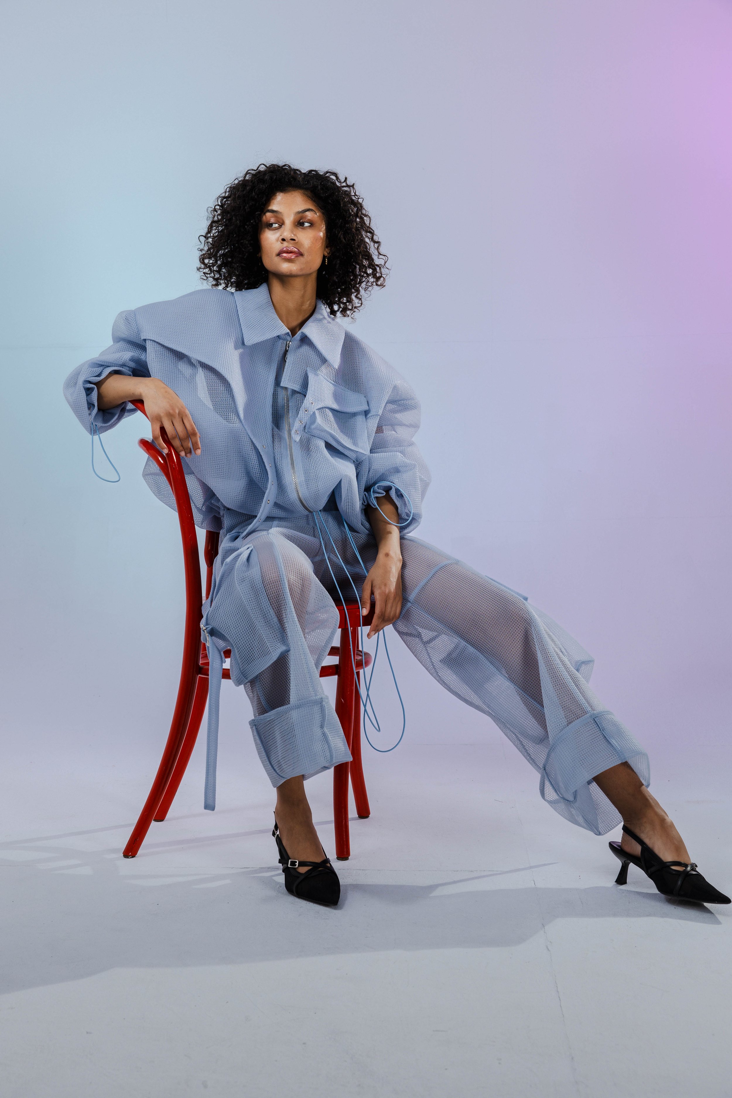 Studio portait model colorful backdrop