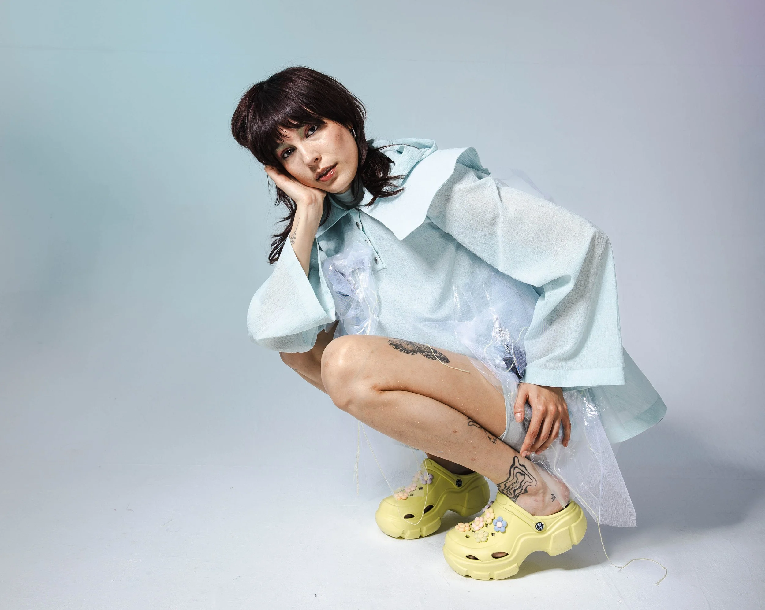 Studio portait model colorful backdrop