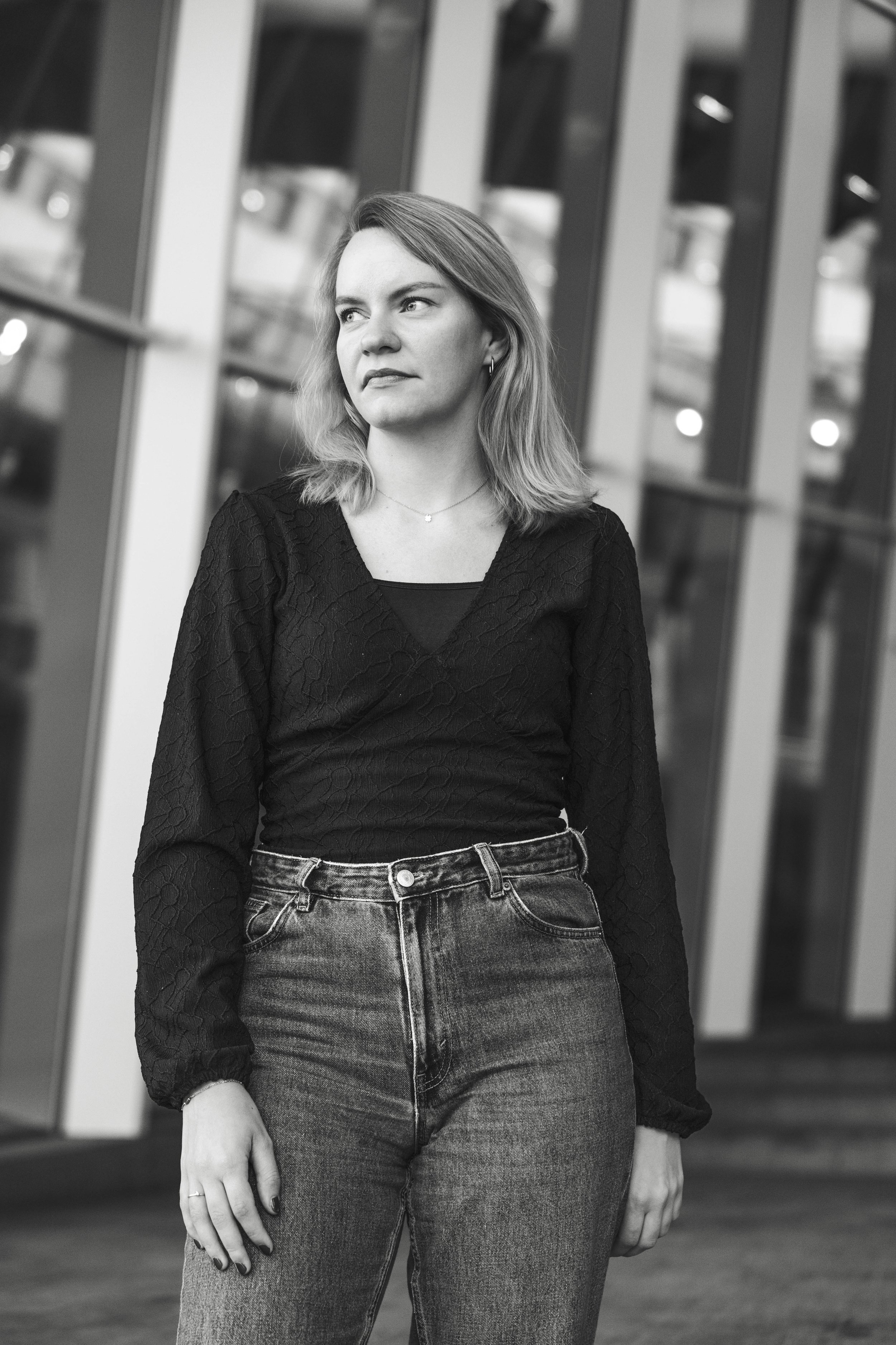 Black white portrait city outdoor