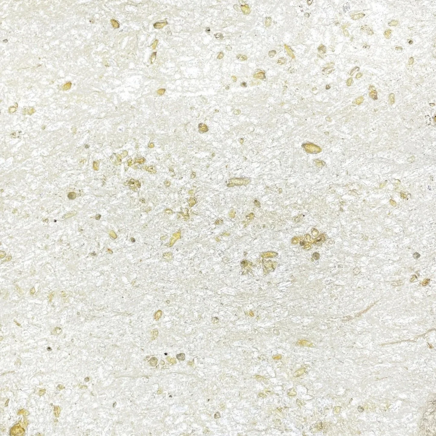 Close-up of a textured, off-white surface with small, scattered yellowish particles or specks.