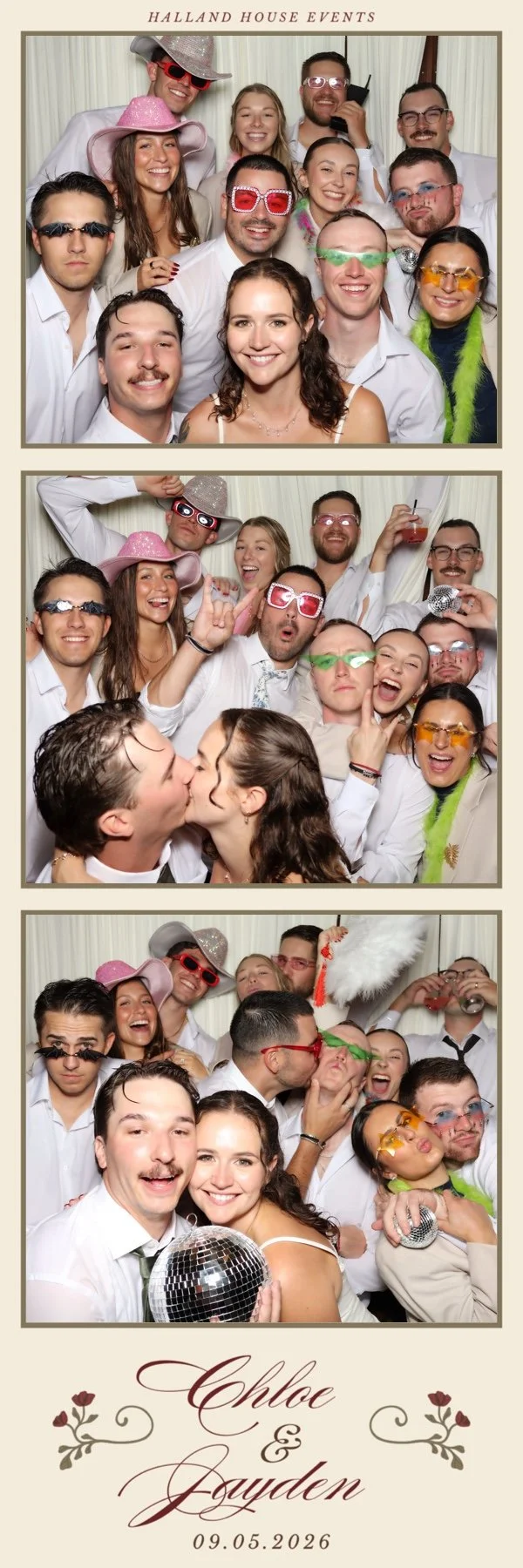 Missoula Montana Photo Booth Rental Photo Strip example of three photos and the couples name and some floral designs