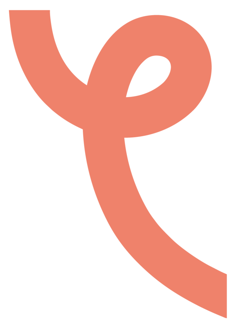 A stylized, abstract pink lowercase letter 'p' with a rounded loop at the top.