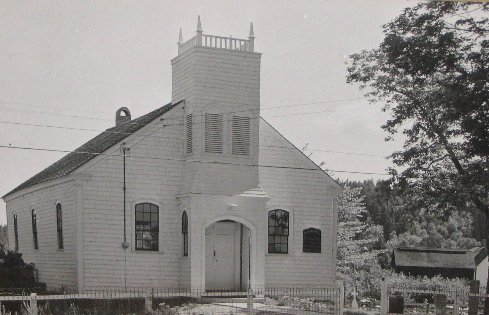William Black Memorial United Church circa 1955. The church has had a steeple added to house a bell donated in memory of two local sons who lost their lives in the war. 