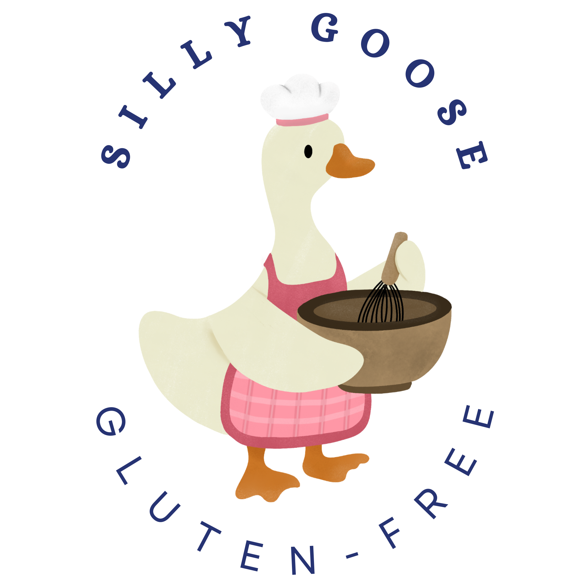 An illustrated cartoon duck wearing a pink apron and a chef's hat, holding a wooden spoon and stirring a pot.