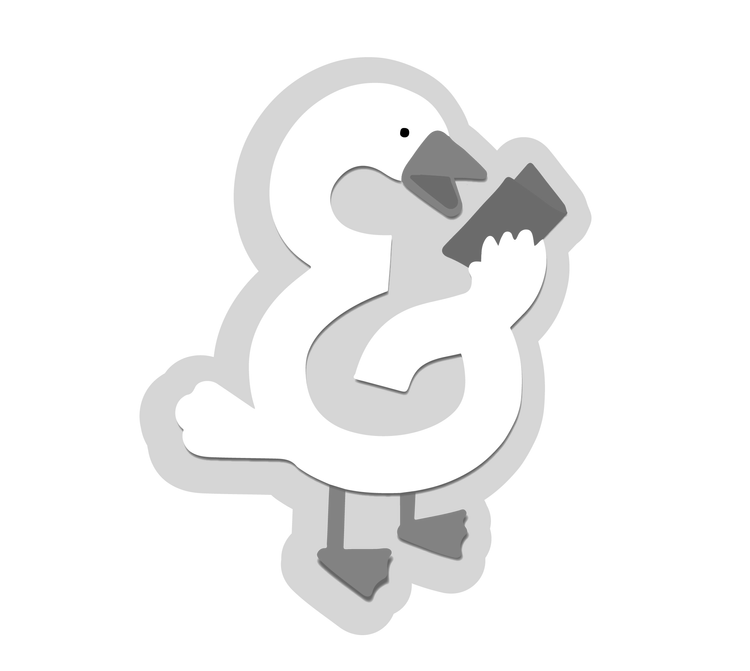 Illustration of a cartoon duck biting into a block of cheese.