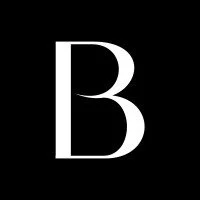 White letter B on a black background.