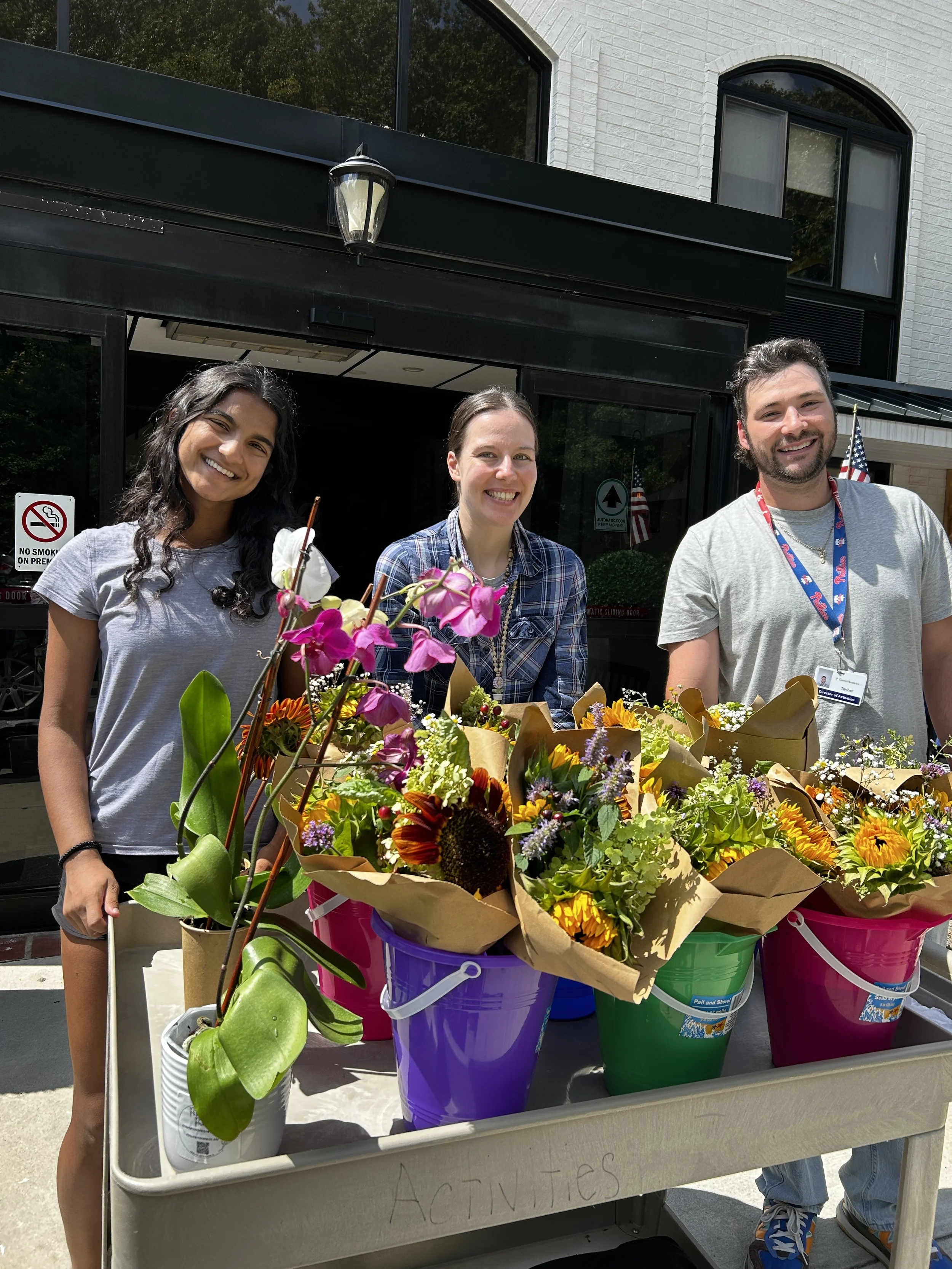 8/26 - Flowers to bring some joy to residents of Green Meadow Nursing and Rehab Center! Thank you to Whole Foods Markets for helping us make a difference!