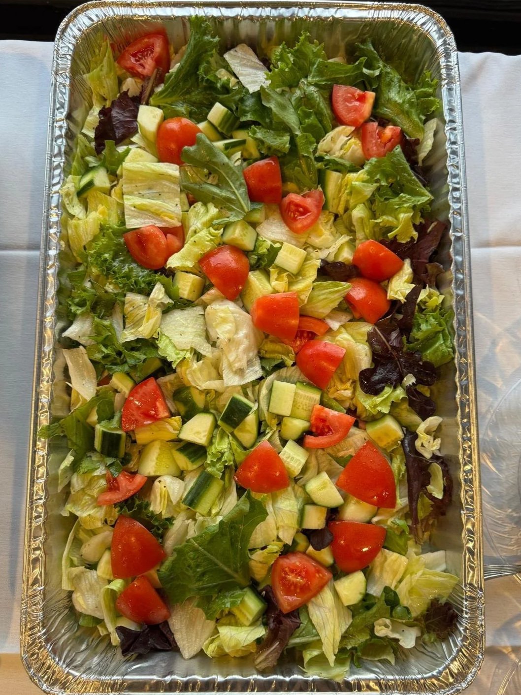 A house salad. Crystal Palace is a caterer and banquet hall in Mt Prospect that specializes in Mediterranean food.