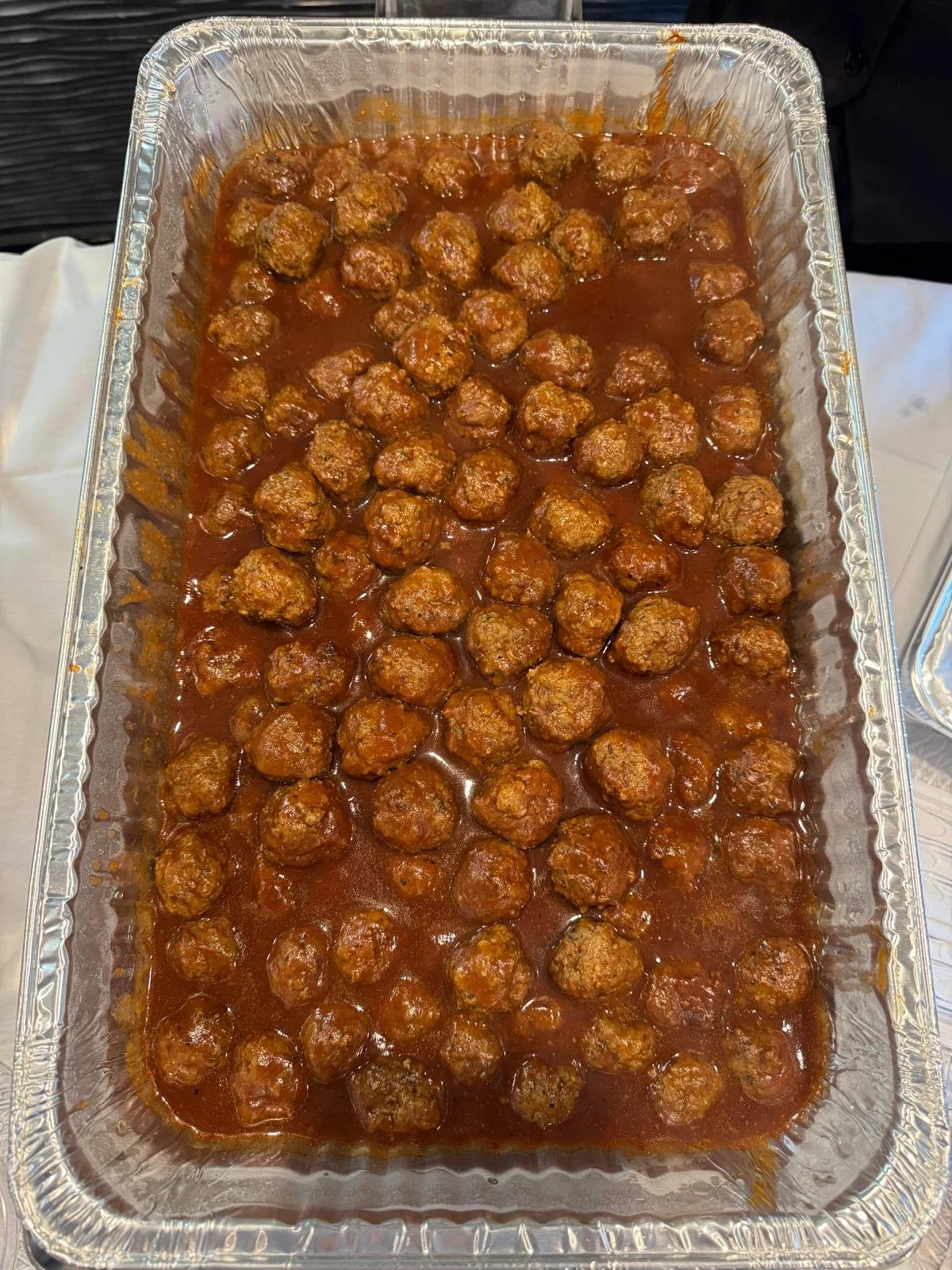 A tray of meatballs. Crystal Palace is a caterer and banquet hall in Mt Prospect that specializes in Mediterranean food.
